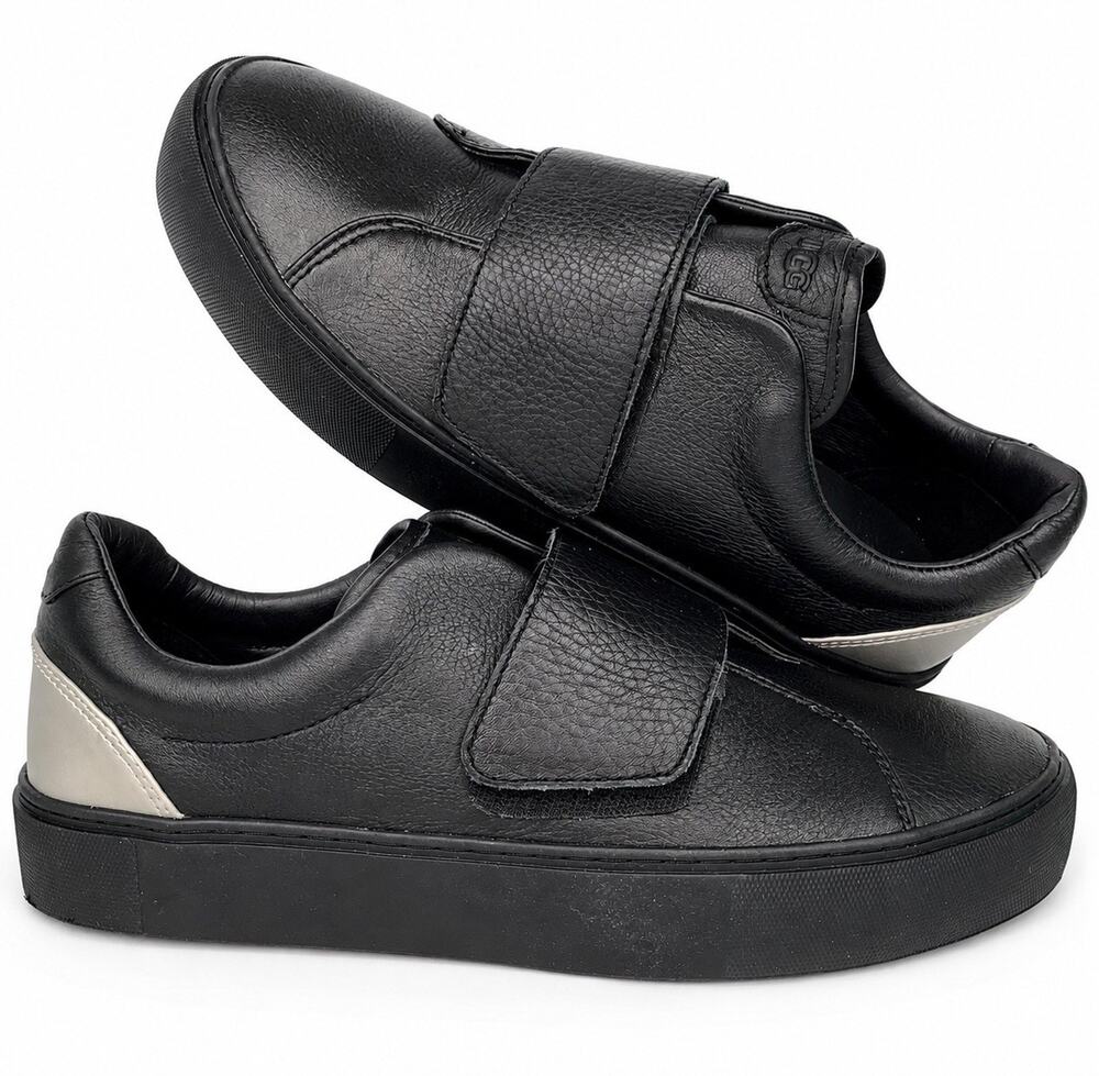 UGG Neri Women’s Size 10 Black Silver Leather Hook & Loop Sneakers 1103692 New